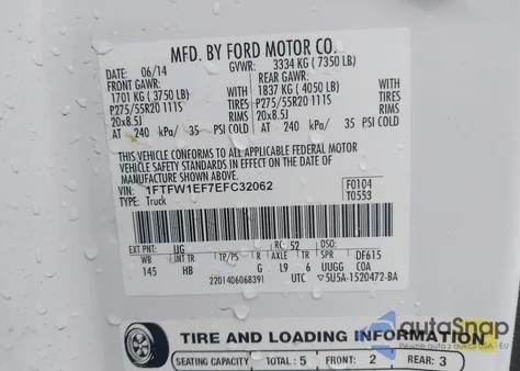 2014 Ford F-150 Lariat from USA, damaged, VIN 1FTFW1EF7EFC32062